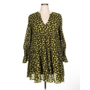 NWT Tuckernuck Pomander Place Kenzo Dress XXL Green Geometric Smocked Cuff Boho